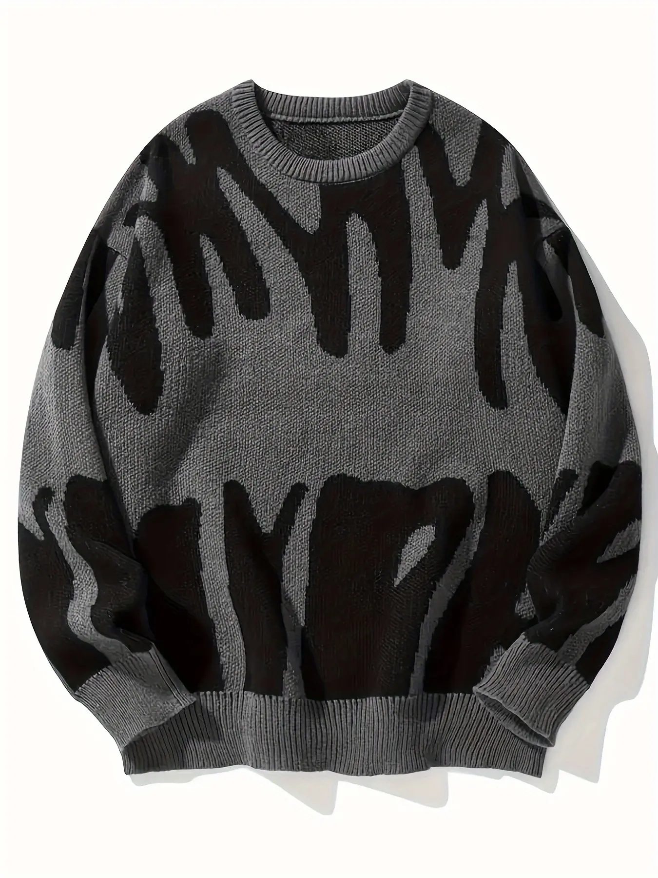 Men's Autumn Winter Warm Sweater High Street Loose Fit Pullover Letter Jacquard Knitted Jumper