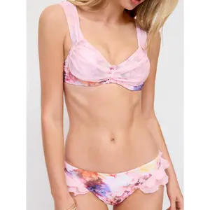 Cider Mesh Sweetheart Floral Tie Dye Ruffle Underwire Bikini Set