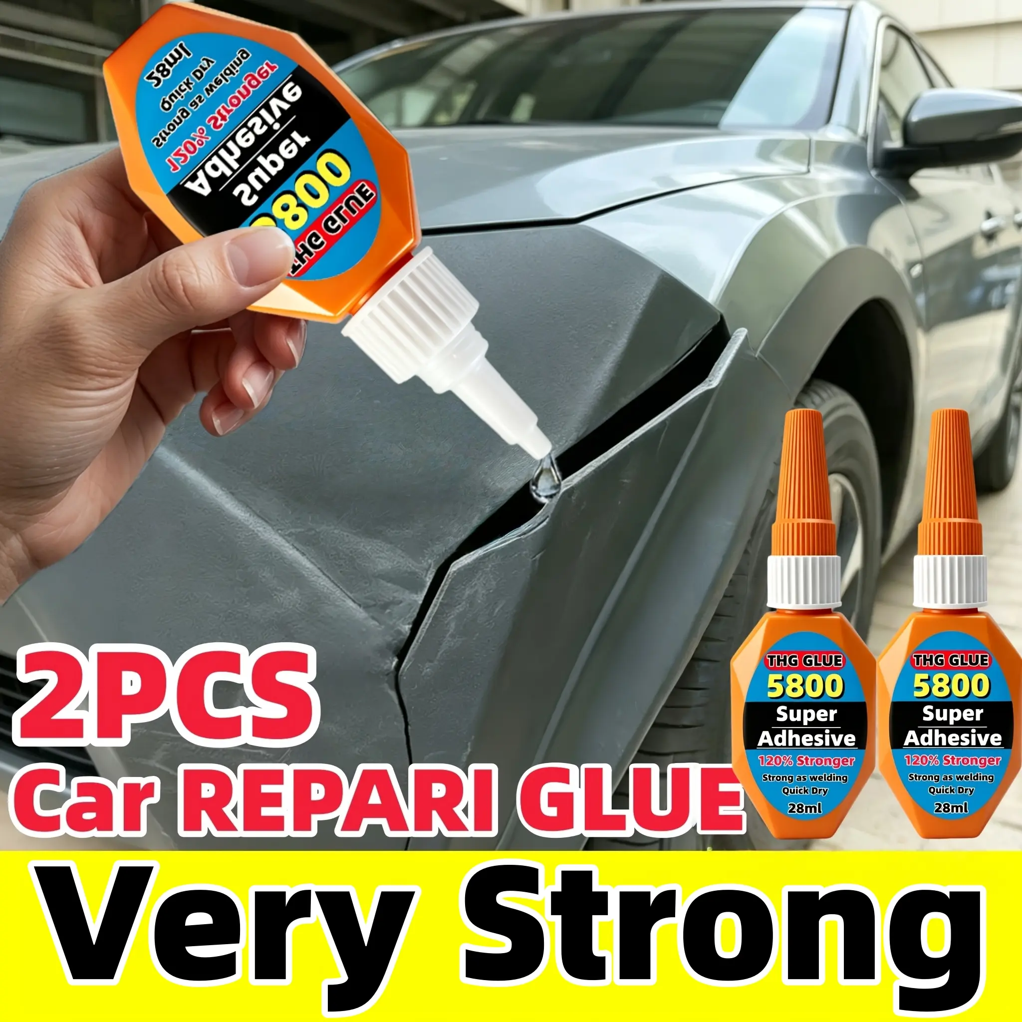 4/2PCS Auto Super Glue, Waterproof Heat & Oil Resistant Adhesive, Flexible Car Glue for Car Bumper, Headlight, Trim, Grille, Plastic Panel Repair, Clear Drying, Vibration & WeatherProof, Sandable Paintable Impact Resistant, 60g Sizes