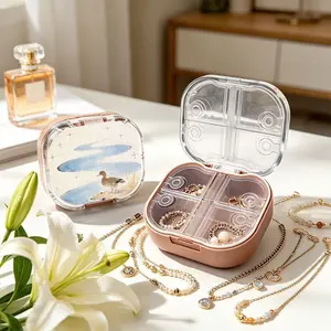 Single Duck By Stream Mini Portable Double Layer Jewelry Box, Small Necklace Bracelet Organizer, Anti-tangle & Anti-oxidation, Multi-compartment, Compact Light Luxury Jewelry Storage Case
