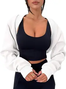 Women's Bolero Shrug Long Sleeve Cropped Sweatshirt with Thumb Hole Workout Shrugs Open Front Y2K Tops 2025