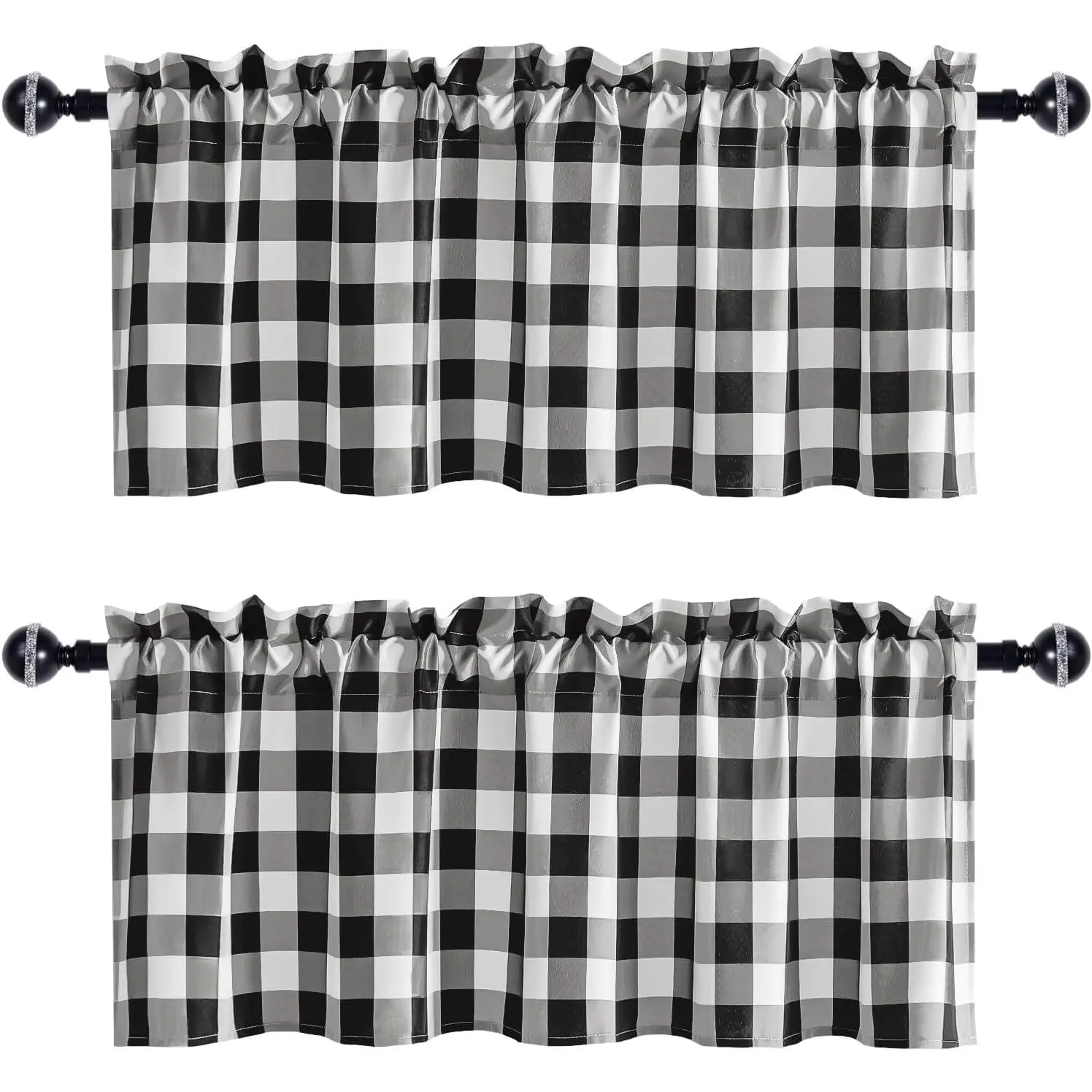 2 Pack Buffalo Plaid Curtains Valances for Windows - Black and White Semi Sheer Checkered Rod Pocket Valance for Living Room, Farmhouse, Bedroom, 52 x 18 Inches Lengt