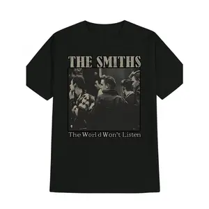 Men's Casual Crew Neck T-Shirt with "THE SMITHS" Graphic - Black cotton, Machine Washable, Ideal Gift for Men