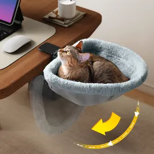 Foldable Cat Desk Bed, One-Click Folding, Sunken Design, Semi-Circular Cat Bed, Soft Faux Rabbit Fur Material, Suitable for Various Desktops-Maximum Hold Up to 40lb