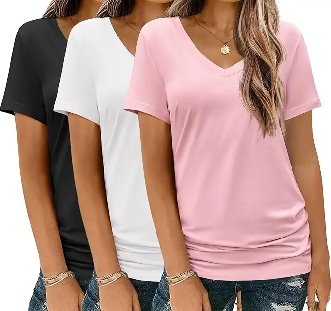 Women's T Shirts Short Sleeve V Neck Basic Tee Soft Casual Loose Fit Summer Tops Outfits Fashion