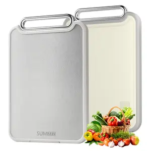 SUMZZZ Stainless Steel Cutting Board for Kitchen, 2-in-1 Double-Sided Chopping Board, Food Grade Stainless Steel/PP, Easy to Clean, Large Size, Non-Slip, 16”×11”