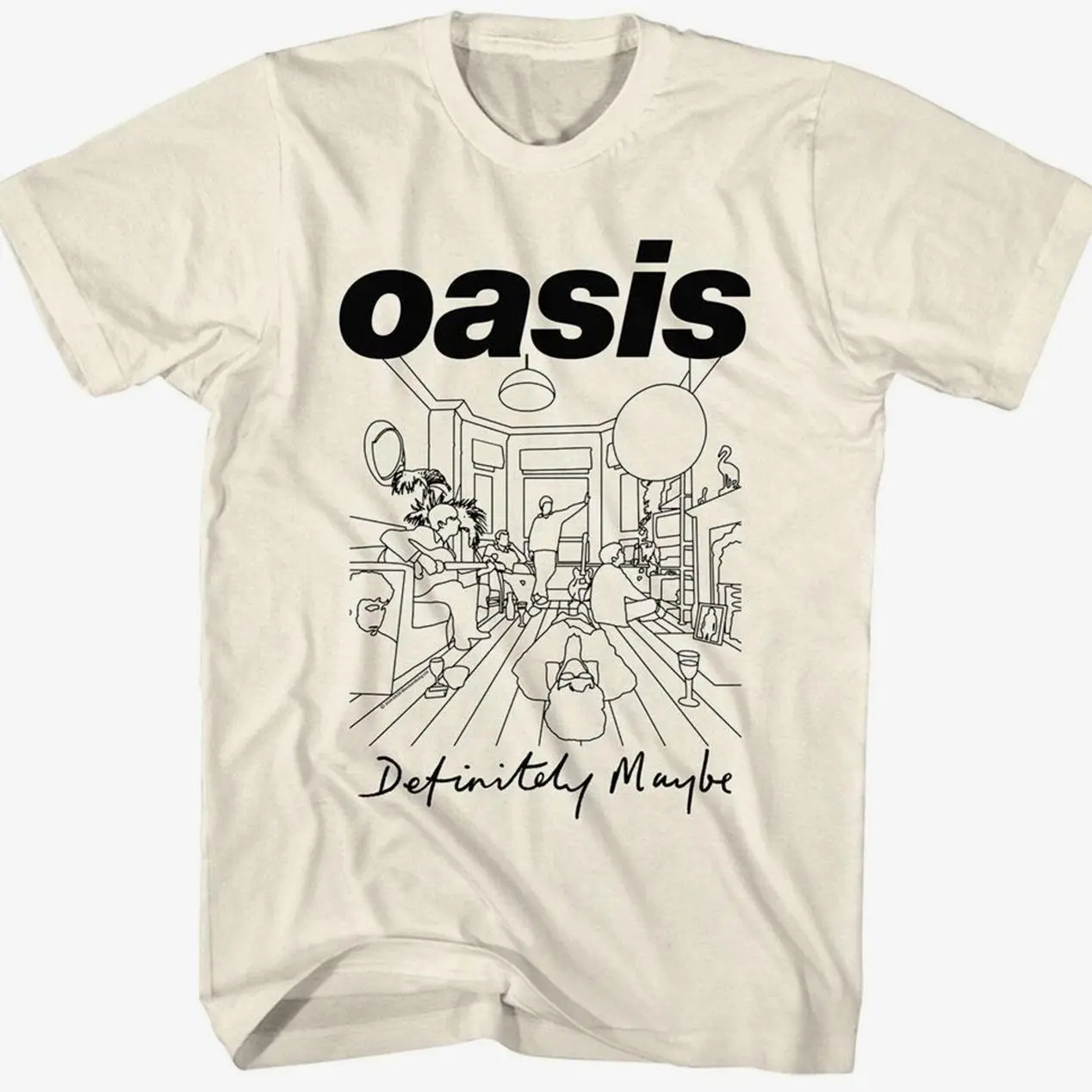 Oasis Definitely Maybe Line art Room Logo Cream Shirt IVT