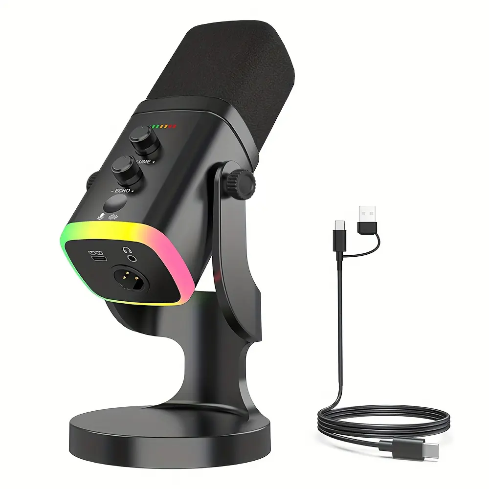 XLR/USB Dynamic Microphone for Streaming & Gaming, RGB Lights, Mute Button, Headphone Jack and Desktop Stand, Live Podcast Equipment, Ideal PC Mic for Singing, Recording and Online Content Creation