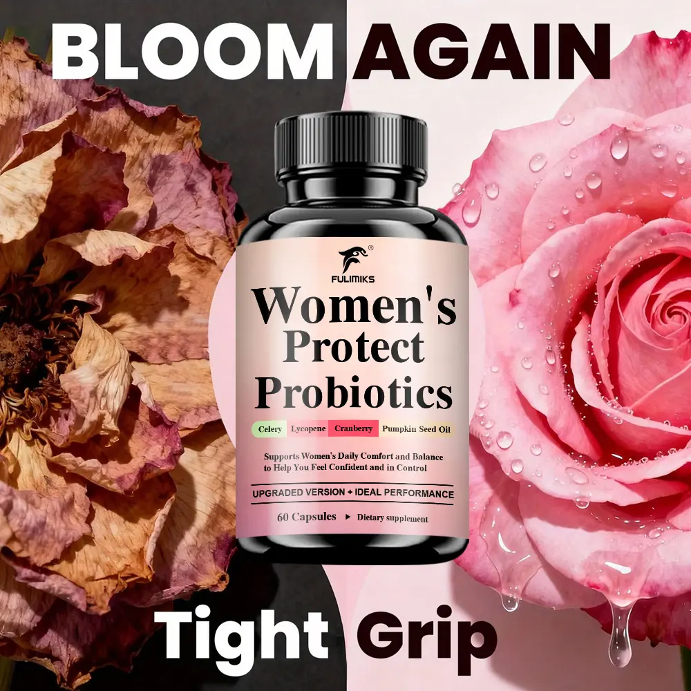 Women's Probiotics Vitamins Capsule, Hydration & Elasticity, with Slippery Elm, Celery, Lycopene, Pumpkin Seed Oil, Cranberry Comfort & Confidence
