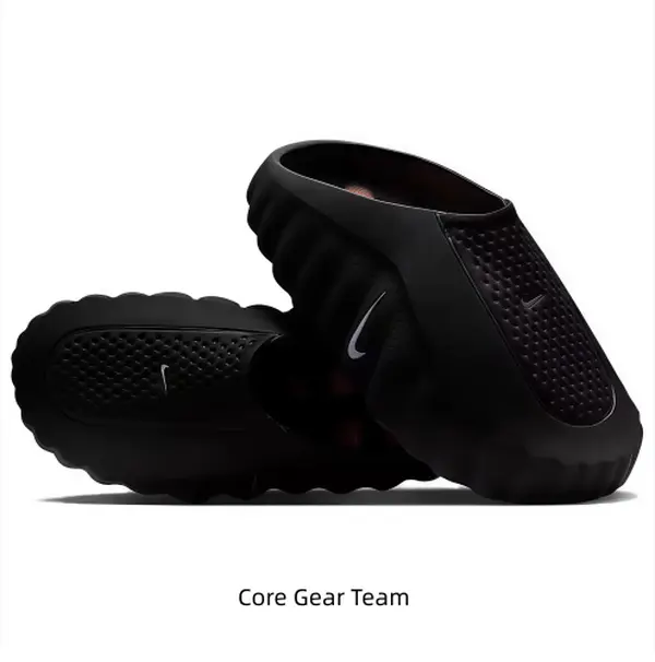Black Thick-Soled Massage Slides, Orange Spherical Outsole, Breathable Fabric Upper, Pre-Game Recovery Tech Mules