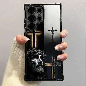 Jesus Clear Protective Four Comers Air Cushion Anti-drop Phone Case for Samsung Galaxy S22|S23|S24|S25|FE|PLUS|ULTRA|EDGE Electroplated Anti Drop Soft Phone Cover Shockproof Protective Phone Case