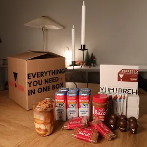 Yum!Brew Biscoff Latte Kit - Deluxe Coffee Set with Espresso Freeze-Dried Coffee, Biscoff Cookie Butter, Horizon Low-Fat Milk, Caramel Syrup, & Frother for 6 Lattes