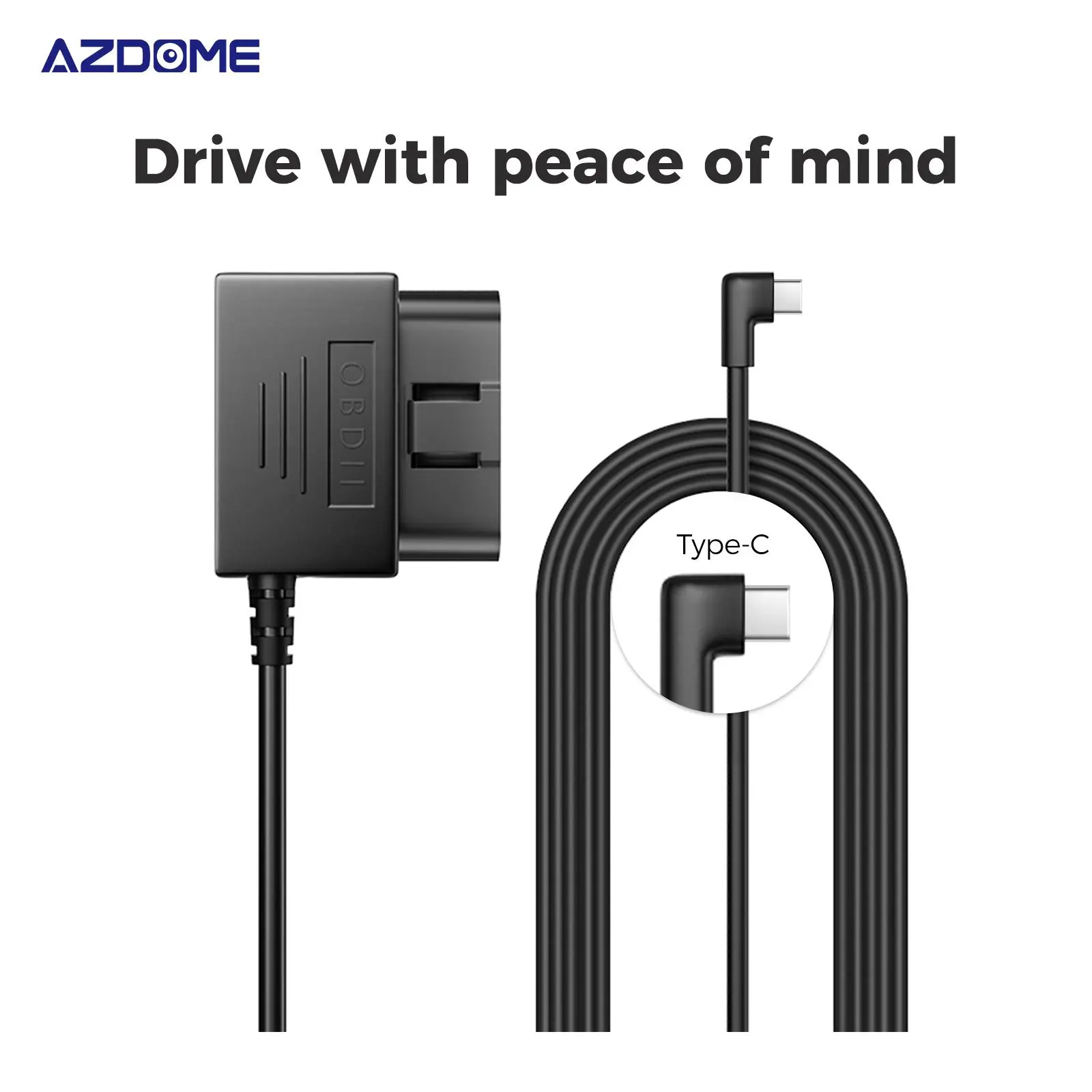 AZDOME OBD Hardwire Kit with Type C Port, 11FT 12V-24V to 5V 2.5A Efficient Power Output, Low Voltage Monitoring, Automatic Parking Mode for Selected Dashcams (M550, M550Max, M01Pro, M27, M580, M560, GS63H Pro), High-Quality Cables, Automatically Enter Pa