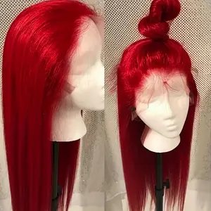 Free Parting Red Lace Front Wigs for Women Pre Plucked Hair Line 180% Density Lace Frontal Wig Long Straight Heat Resistant Soft Wig Glueless Hair Replacement Wigs for Party Daily Use 26 Inch