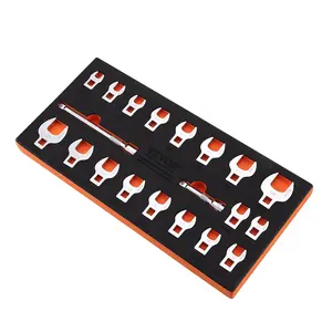 【FathersDayGift】 VEVOR Crowfoot Wrench Set, 3/8" Drive 20-Piece Crows Foot Wrench Set with 2 Extension Bars and EVA Tool Organizer,40CR Material with Mirror Chrome Finish, SAE 3/8"-7/8" and Metric 10-22 mm,