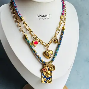 Hearts Braided Necklace | Stainless Steel 18k | 16” + 2” long 