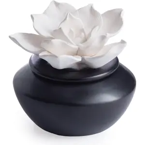 White Flower, Porcelain Passive Essential Oil Diffuser (with 15ml Peppermint Essential Oil) – Non-Electric, Battery-Free, Improves Sleep, and Relieves Stress