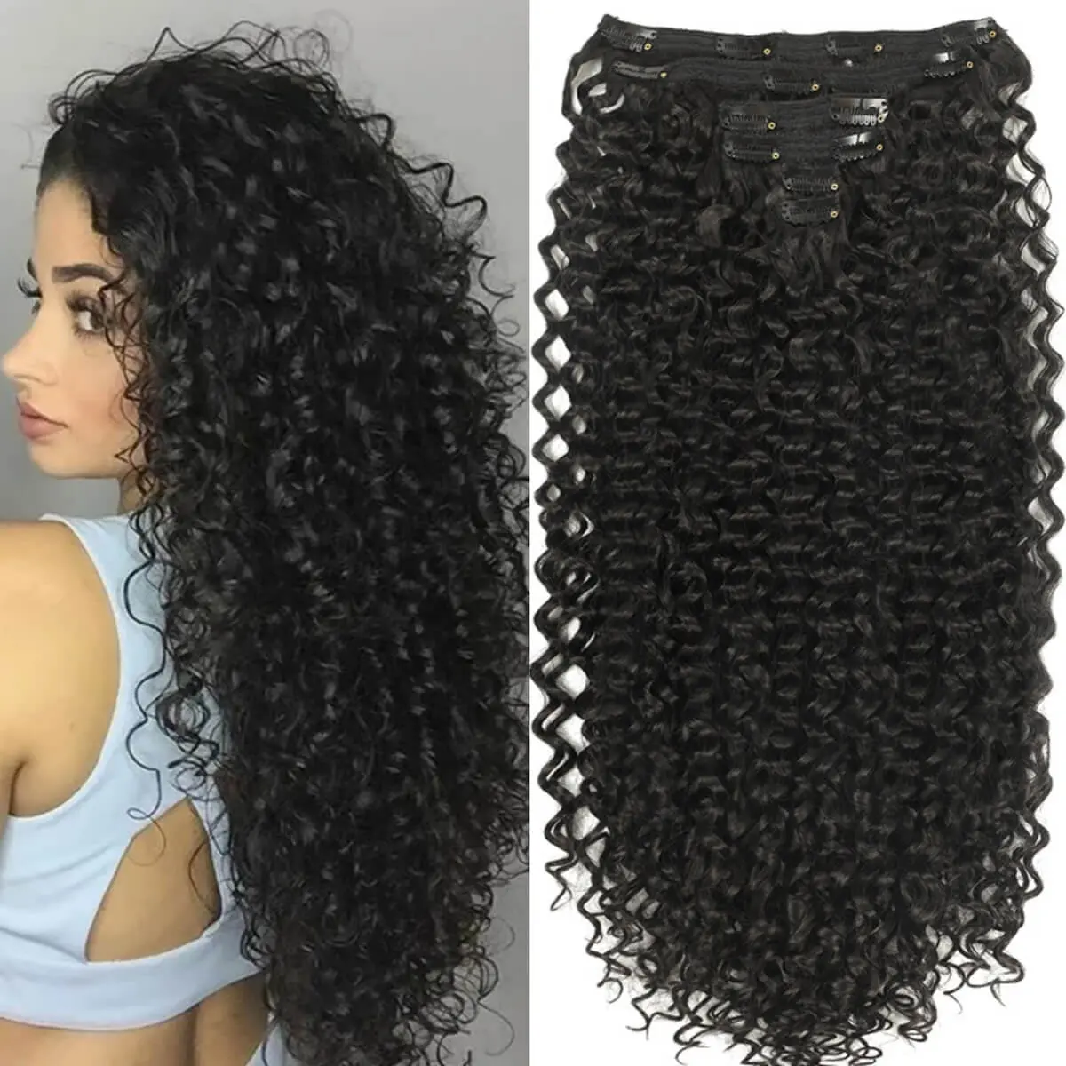 26'' Synthetic Kinky Curly Clip-in Hair Extensions Super Long Curly Wave Clip In Hair 160grams 6 Pcs Full Head Hair Pieces