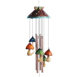 Evolux Cottagecore Mushroom Hand-Painted Wind Chime, Garden Decor, Snail Ornament, Indoor & Outdoor House Hanging, Durable Gift Idea