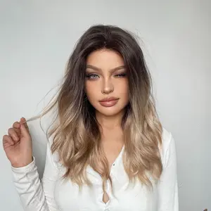 【*Carla】DWY Mid length U-shaped Lace Brown Highlighted Ombre Golden Blonde Hair Wig For Daily BL66215-1