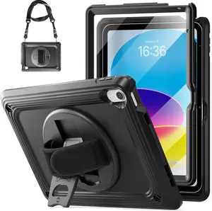 Case for iPad A16 11th/10th Generation Case 10.9 Inch 2025/2022 with Screen Protector | Military Grade | 360 Rotating Stand & Hand Shoulder Strap | Rugged Silicone Heavy Duty Drop Protection