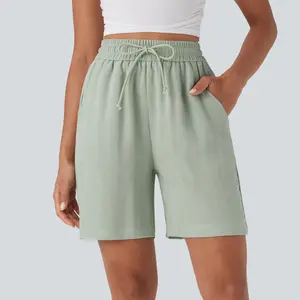 Halara High Waisted Drawstring Casual Linen-Feel Shorts with Side Pockets