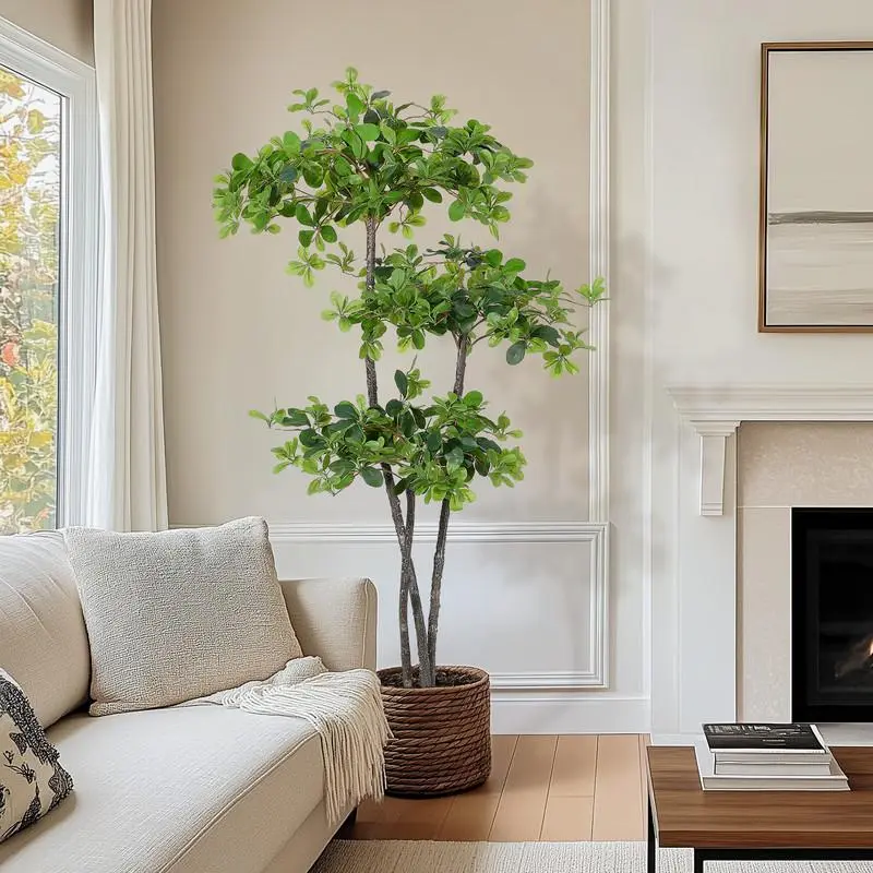 6 ft (with lights) faux black olive tree, artificial olive tree with lights, indoor faux trees with a black planter and realistic leaves for home and office décor