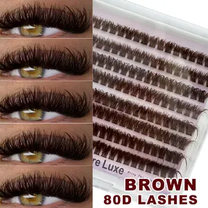 160pcs DIY Brown Fluffy 80D Puff Lash Clusters D Curl Colorful Wispy Thick Volume Individual Eyelashes Extension Makeup Single Soft Fans Eyelashes At Home Travel Daily Makeup Dramatic Volume Eyelash Eyelash Extensions