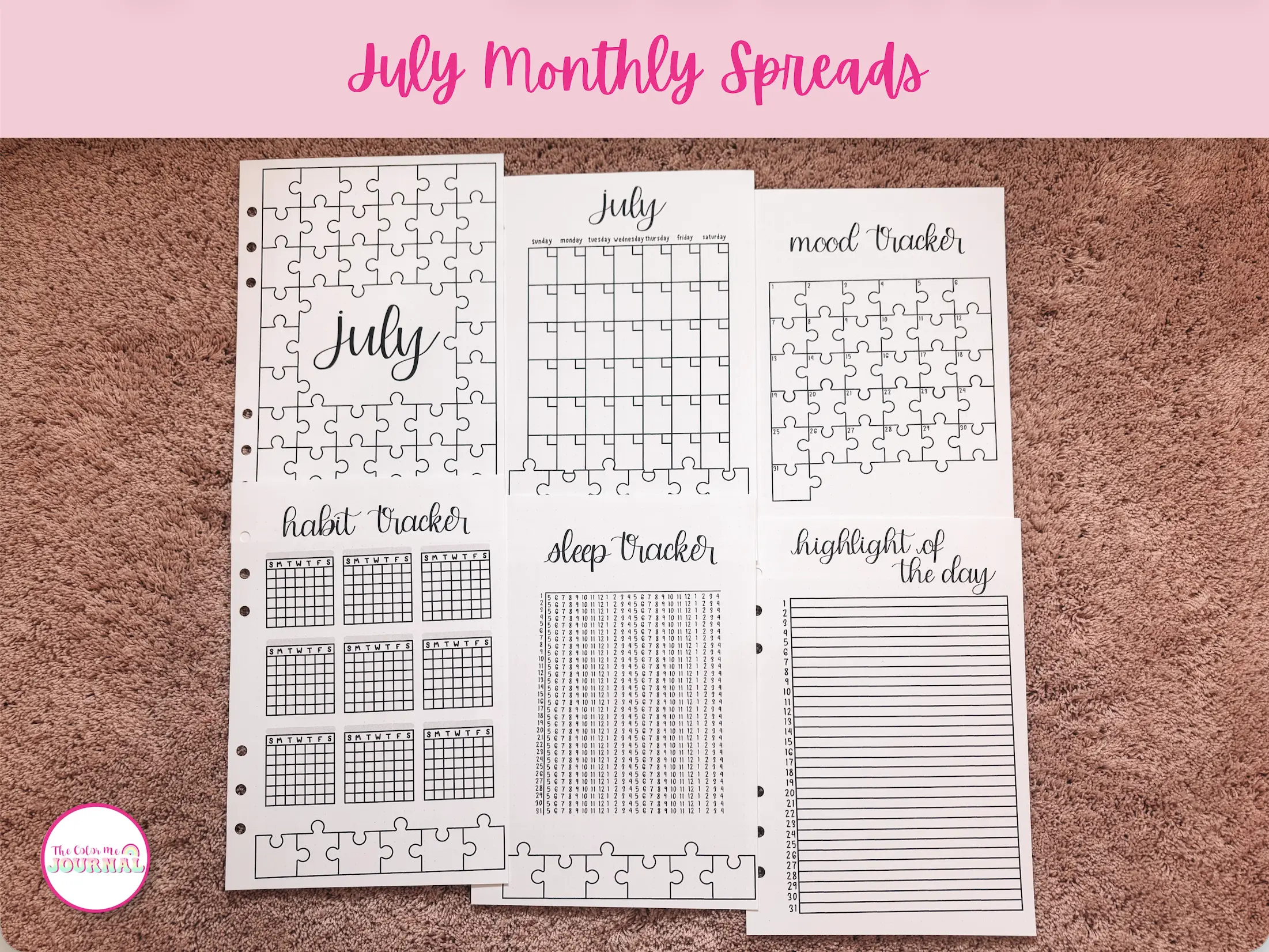 July Monthly Journal Spreads Physical Printed Out Page Inserts for A5 Binder