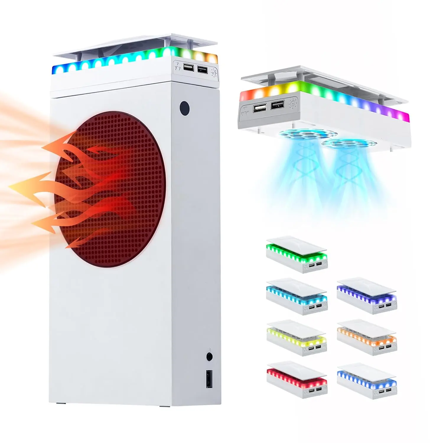 Mcbazel RGB Cooling Fan for Xbox Series S, Cooling System with 3 Speed Level Adjustable, 7 Modes RGB Light Strip, Dust Filter, Low Noise and 2 USB Port, Cooler Fan for Xbox Series S Console Only