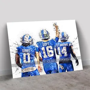 Jared Goff Poster, Amon-Ra St. Brown, Jahmyr Gibbs  Big Three, Decor Wall Poster Print Unframed, Man Cave Gift