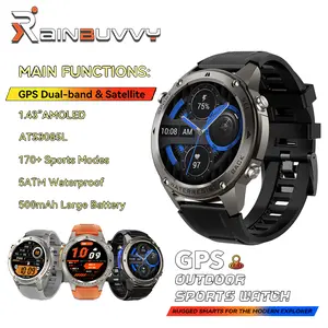 Rainbuvvy DM56 Smart Watch 1.43 Inch Full Touch Screen GPS Barometer Compass 5ATM 170+ Sports Modes IOS Android Outdoor Sports Watch