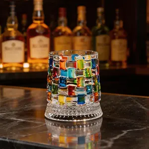 Hand-Painted Spinning Whiskey Glasses - Luxury Embossed Crystal Tumbler, Smooth Rotating Rock Glass for Bourbon & Scotch, Unique Liquor Glass Gift for Men