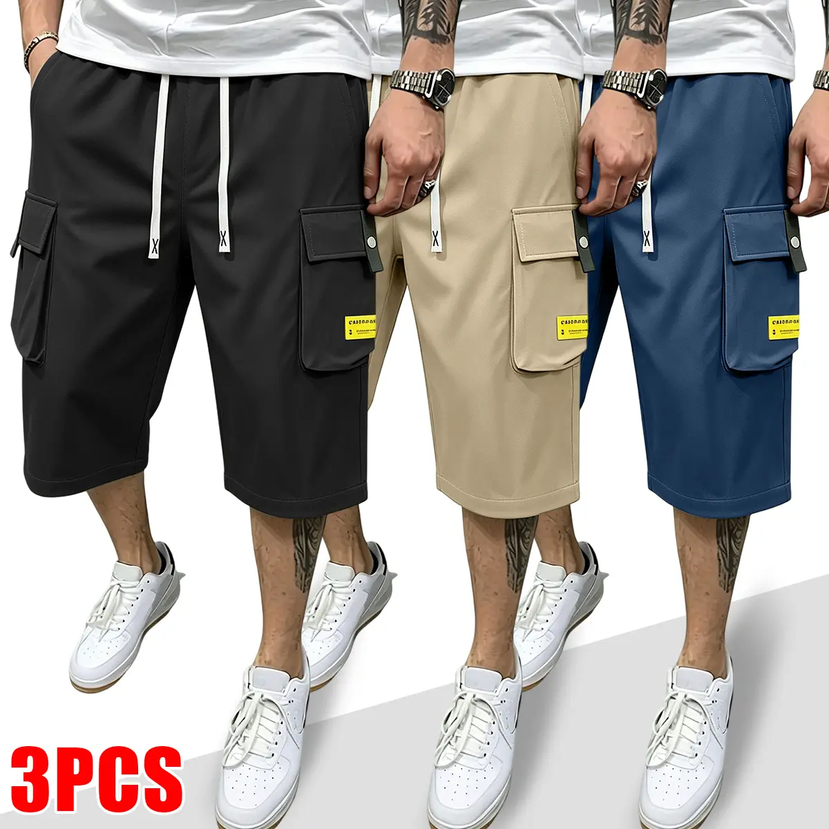 Men's 7/8 Cargo Pants, Big Multi-Pockets, Durable Cotton Blend, Relaxed Cropped Fit, Utility Storage for Daily Streetwear & Errands – Edgy & Heavy Duty