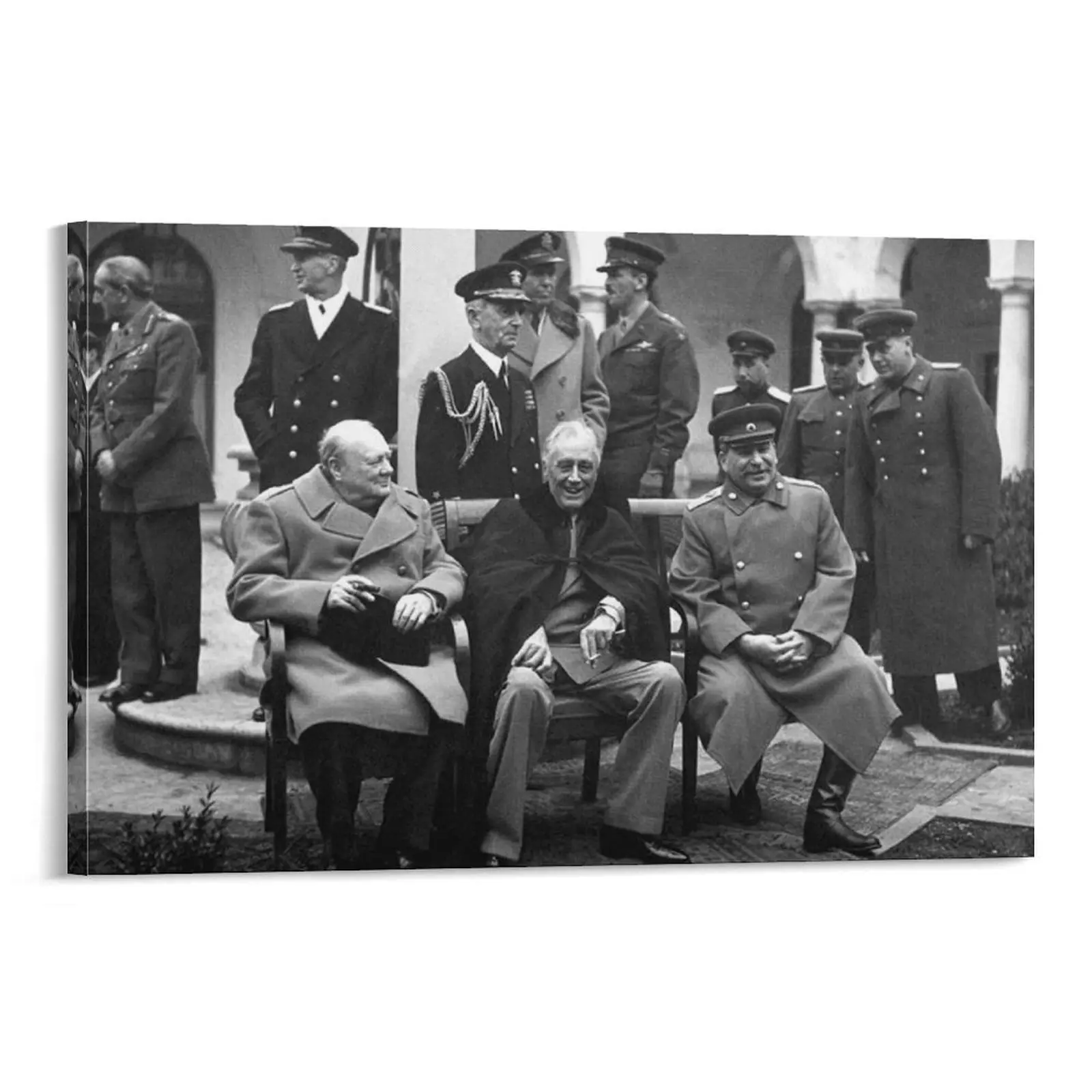 1945 WWII Classic Yalta Conference Photo Poster Canvas Wall Art - Churchill, Roosevelt, Stalin Print Painting for Home Decoration, Bedroom, Bar Decor Gift