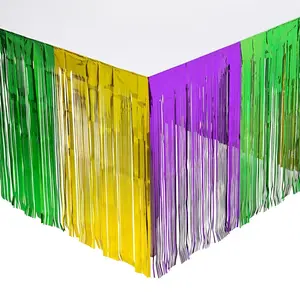 Festive Mardi Gras Metallic Fringe Plastic Table Skirt - 1 Pc.