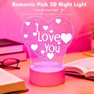 Creative 3D Heart LED Night Light, Light Decor, Home Decor Light, Heart Shape Light, USB Powered with Switch Control, Romantic Gift for Anniversary, Valentine's Day, Christmas, Birthday