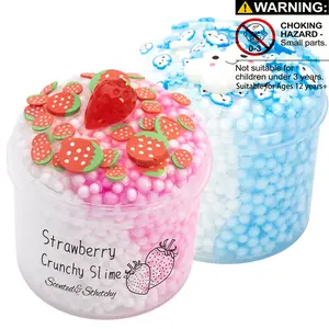 Strawberry Cloud Crunchy Slime Kit, Squishy Series, 1 Count/2 Counts Non-sticky Foam Ball Fruit Sprinkles Scented Slime, Anti Stress Toy for Girls Boys, Ideal Gift Choice