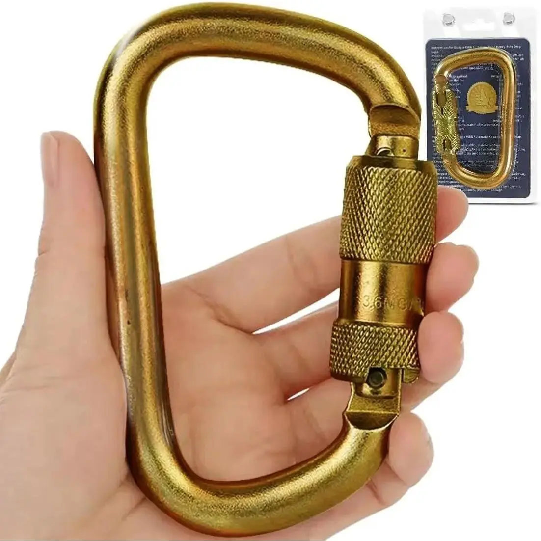 Certified Heavy Duty Alloy Steel Auto-Locking Carabiner 45KN Twist Lock for Rock, Tree, and Rescue Climbing, Quick Release, 4.21-inch, Gold Yifanyou Sports