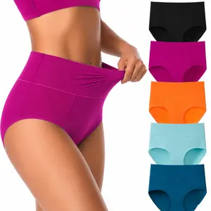 High-Waisted Cotton Panties, Seamless Tummy Control, Full Coverage Stretch Underwear, 5-Pack Ultra-Soft Breathable Comfortable Mint Leg Panty for Women's Underwear Needs fashion comfy period underwear