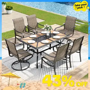 Phivilla Rectangular Outdoor Dining Table Set with 1.6"-2" Adjustable Umbrella Hole, 6 Person Patio Table for Outdoor, Rectangle Patio Table with Faux Wood Tabletop and Metal Steel Frame