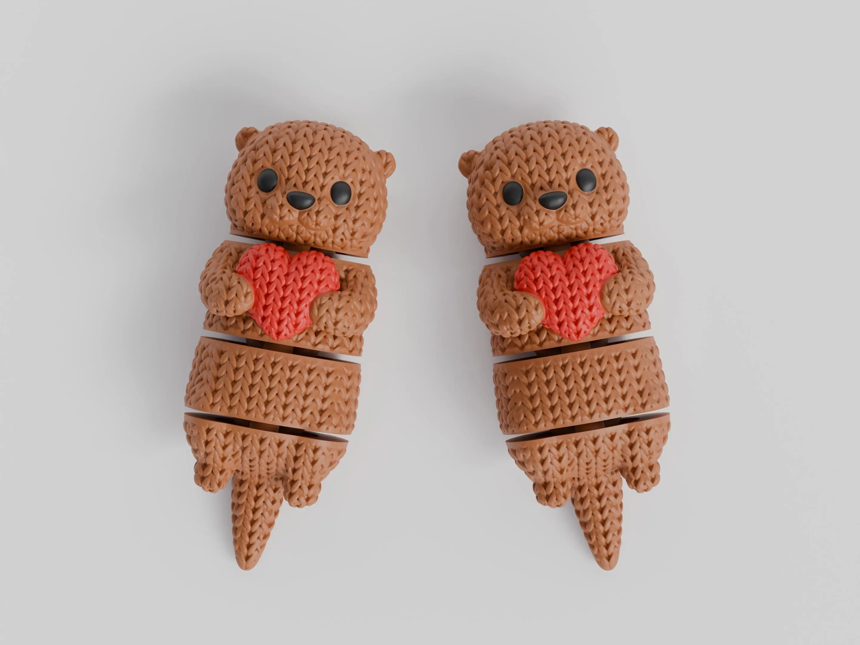3D Printed Fully Articulated Otter Fidget Toy - Lightweight, Cute Animal Design, Wiggly Crochet Texture, Bright Red Heart Detail, Flexible Body, Romantic Gift, Home Decor Ornament, Sensory Statue & Figurine, Ornaments