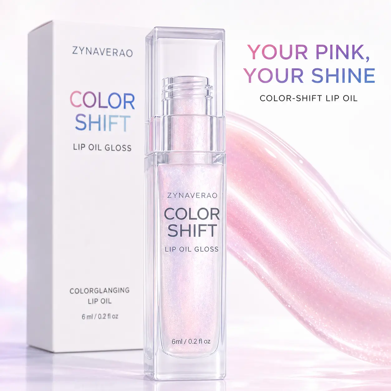ZYNAVERAO Color Shift Lip Oil Gloss, 6 mL Temperature Color Changing Tinted Lip Oil with Pearlescent High-Shine Finish, Personalized Pink Lip Makeup for Daily Wear