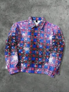 This unisex urban-style men's suit jacket Blazer Coat features a gradient plaid pattern and rhinestone print, making it perfect for fall and winter wear.