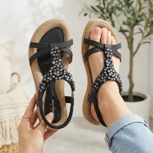 Littleplum Women's Arch Support Sandals Comfortable Rhinestone Wedge Shoes Breathable Bohemian Walking Sandals Non-Slip Elegant Beach Dress Sandals For Women Summer 2026