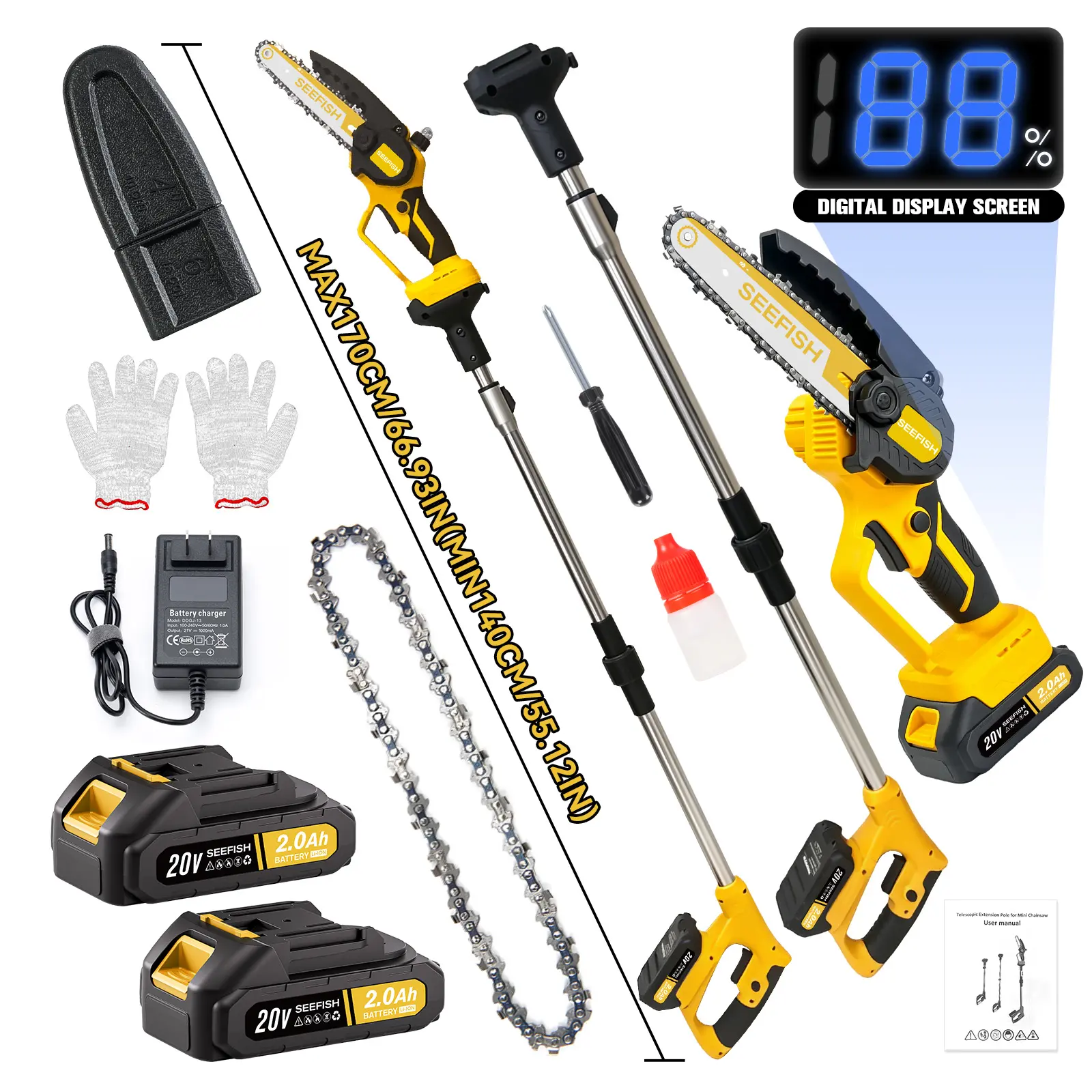 Cordless 2-in-1 Telescopic Foldable Pole Chainsaw, 6-in Battery-Powered Garden Pruning & Tree Trimming Tool