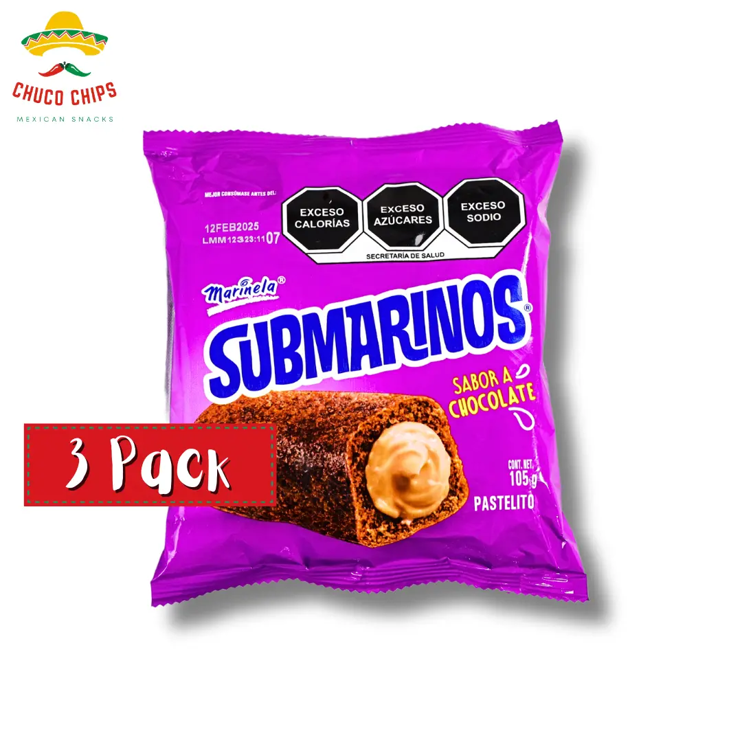 Marinela Submarinos | Strawberry, Vanilla, Chocolate | 3 Pack of Each or Bundle of One of Each Flavor | Authentic Mexican Pastry | Sweet Sugar Cake Pastry | Authentic Mexican Chips & Snack by Chuco Chips