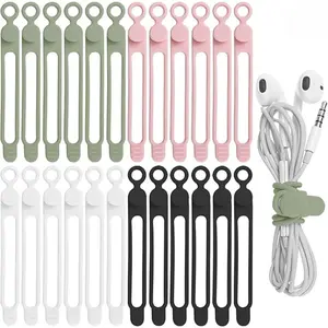 24Pcs Silicone Cable Straps Cord Organizer for Bundling Earphone, Charger, Computer Cords, Reusable Cable Ties Wire Organizer ,Home,Office