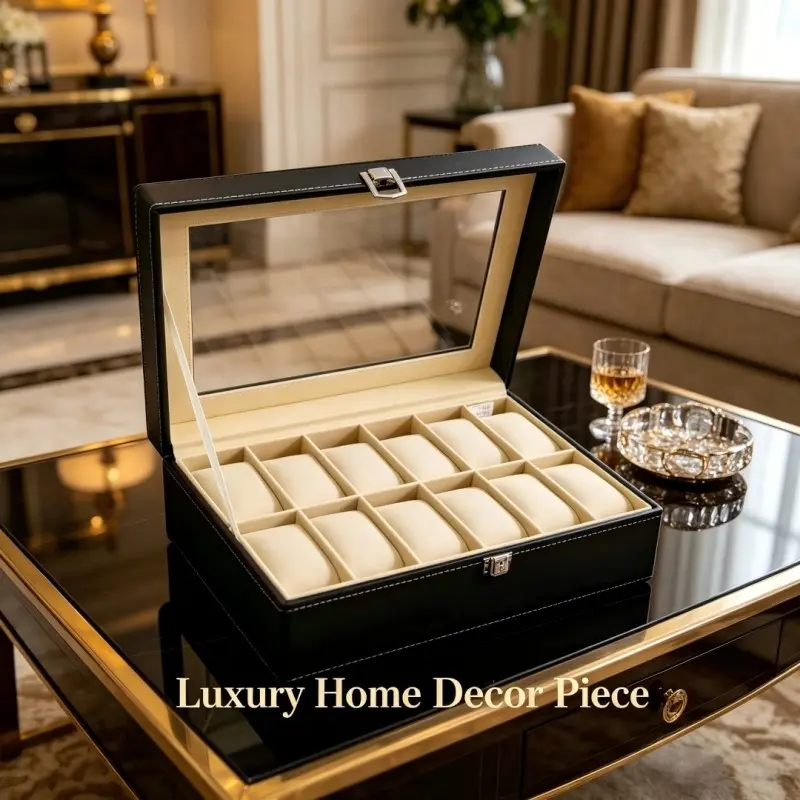 Leather Watch Box Storage Case, Jewelry Display Organizer, Watch Storage Boxes, Large Capacity, High-End Lockable Security Wristwatch Mechanical Showcase Holder