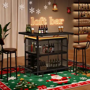 HOOBRO L-Shaped Corner Home Bar Unit with Metal Frame, Adjustable Ft, App-Controlled LED Light, Glasses Holder, 4-Tier Shelves, Footrest, Mini Liquor Coffee Cabinet - Home Decor  for Kitchen, Corner Fit #SummerVibes